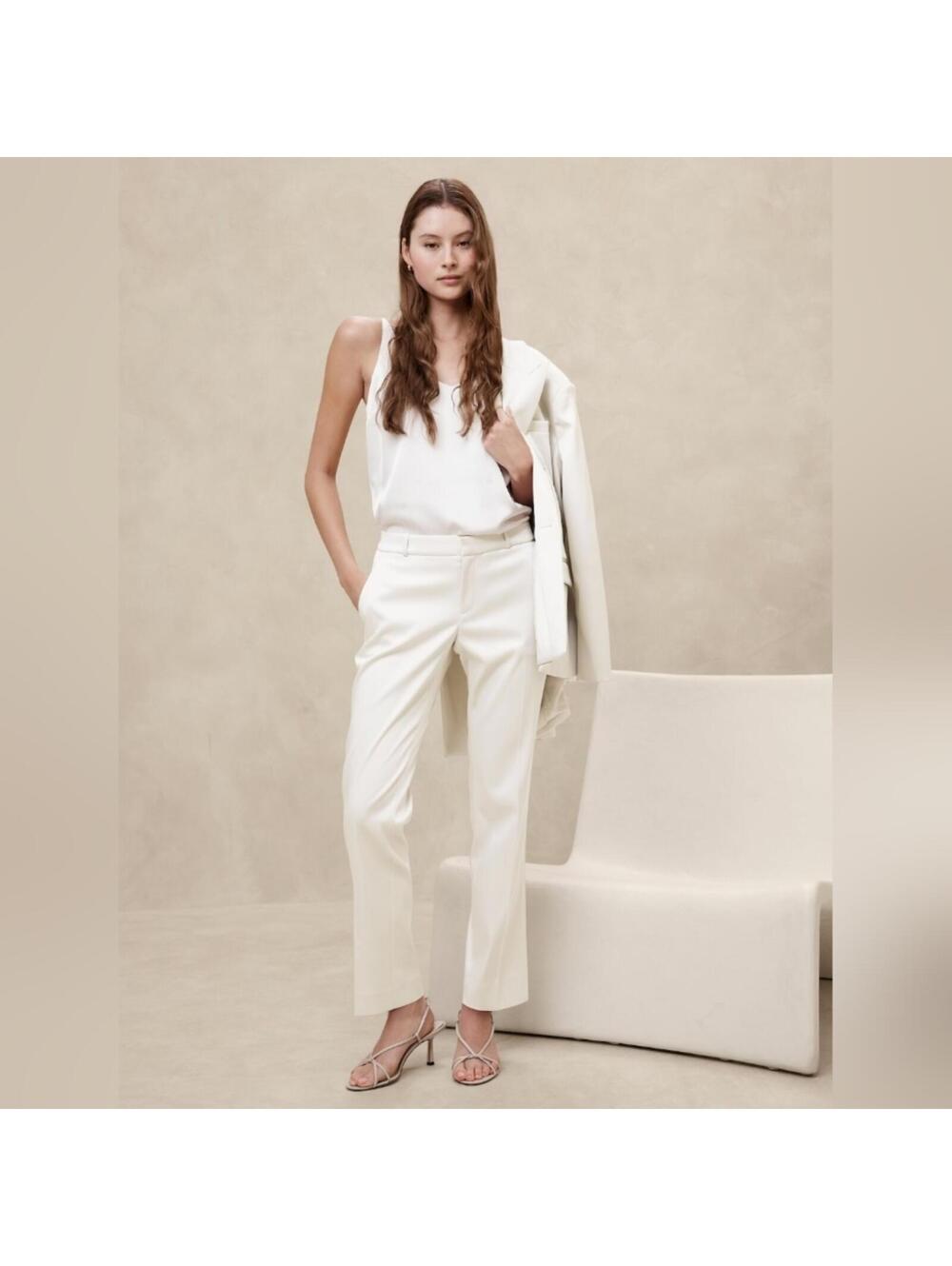 NWT Banana Republic Ryan Satin Straight Pant transition cream 4